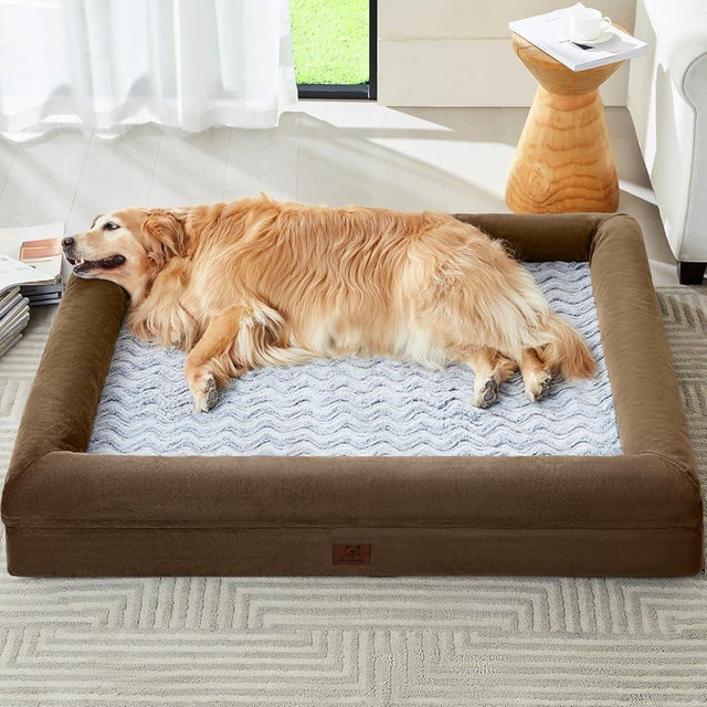 WNPETHOME Orthopedic Extra Large Waterproof Dog Couch with Removable, Washable Cover & Anti-Slip Bottom, XL Dog Crate Bed with Sides (Brown)