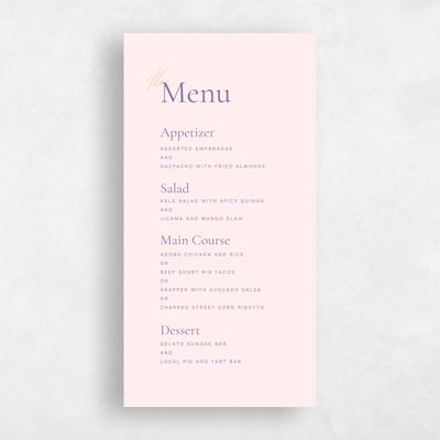 Lightest Blush, Pink Wedding Menu - Violetta
