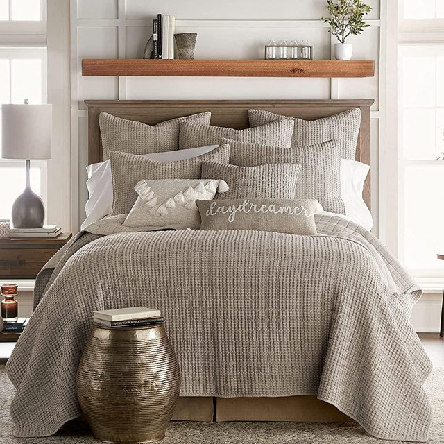 Levtex home - Mills Waffle - Full/Queen Quilt Set - Taupe Cotton Waffle - Quilt Size (88 x 92in.), Sham Size (26 x 20in.)