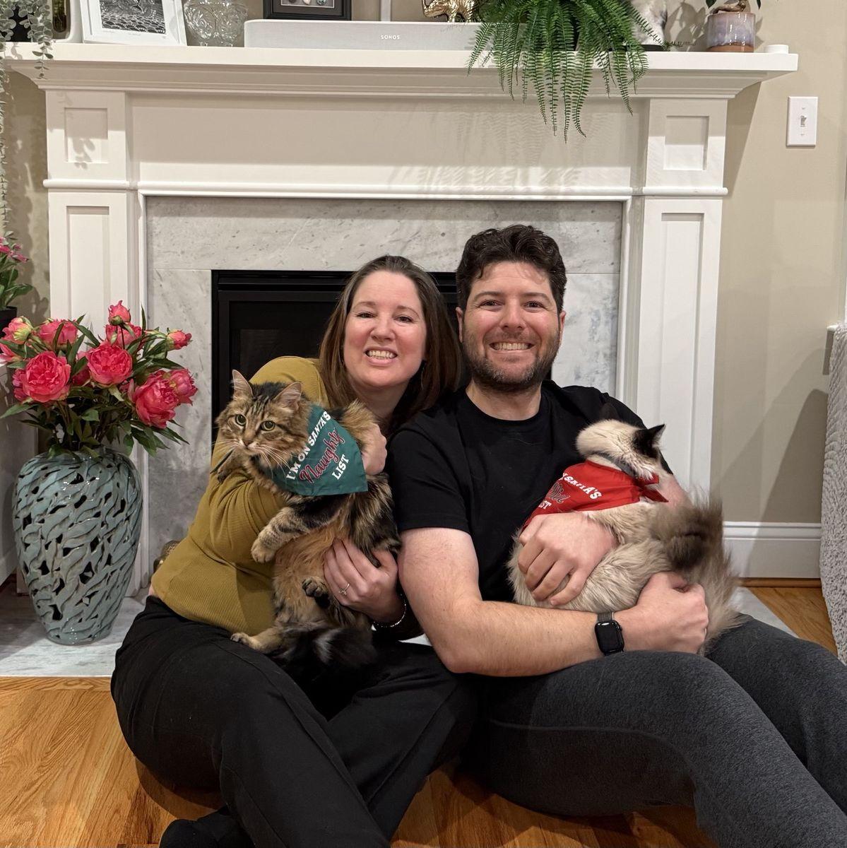 2025 Christmas photo (attempt) with Lilith Purrsephone and Lil Miss Triceratops