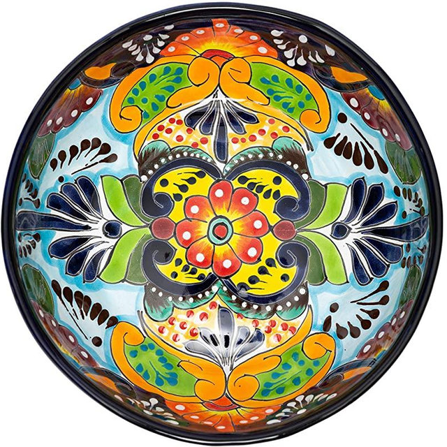 Enchanted Talavera Ceramic Hand-Painted Large Serving Bowl Pasta Bowl Fruit Bowl Salad Bowl Party Platter Holiday Bakeware Dish (10 inches, Multi Color)
