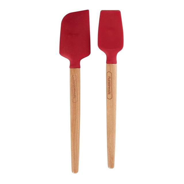 Farberware Professional Heat Resistant Silicone Spatula with Wood Handle-Safe for Non-Stick Cookware, Set of 2, Red