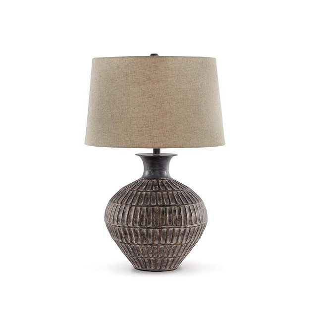 Signature Design by Ashley Magan 285." Textured Bronze Metal Table Lamp, Antique Brown Finish