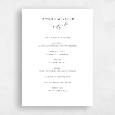 White Simple Wedding Program - Luana