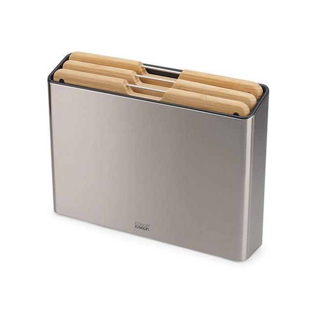 Joseph Joseph Folio Premium 3-Piece Cutting Board Set, Slimline Case for Organized Kitchen Storage, Large, Stainless Steel and Bamboo