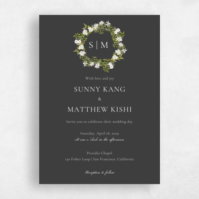 Dark Charcoal, Grey Wedding Invitation - Villagio Portrait