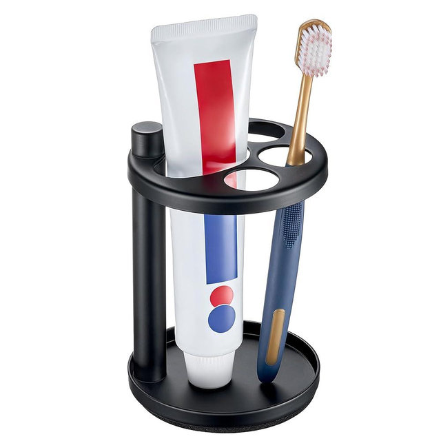 Toothbrush & Toothpaste Holder for Bathroom Countertop, Metal Electric Toothbrush Stand with Razor Slot, Ideal Design Caddy for Kids & Family, Black