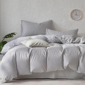 JELLYMONI Striped Duvet Cover Set - Queen Size Comforter Cover, Classic Grey & White Stripes, 100% Cotton 3 Pcs Bedding with Zipper Closure & 8 Corner Ties for Master or Guest Bedroom