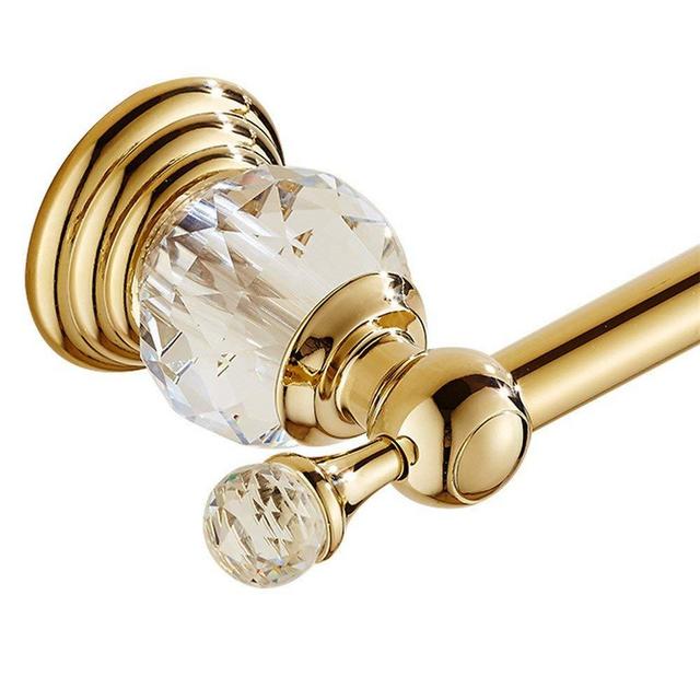 WINCASE Gold Towel Bar, Adjustable Crystal Towel Holder, Golden Finished Bathroom Single Towel Racks Rail Wall Mounted