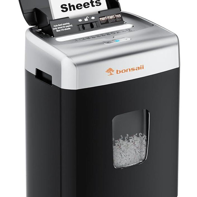 Bonsaii Paper Shredder for Office, 110-Sheet Autofeed Heavy Duty Shredder, 30 Minutes Shredders for Home Office Use, Micro Cut/P-4 High Security Level/6 Gallon Large Bin