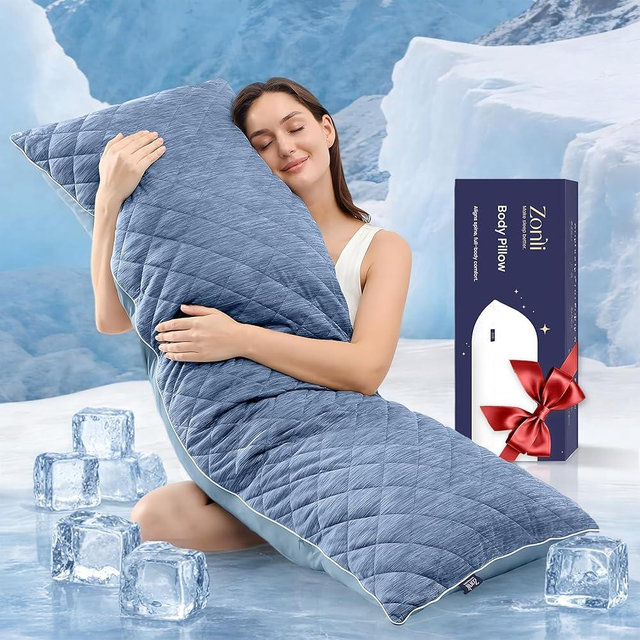 ZonLi Cooling Body Pillow for Adults Side Sleeper & Pregnancy - Memory Foam Insert Long Body Pillow 20 x 54 Inch with Washable Pillowcase, Gift for Men Women Light Blue