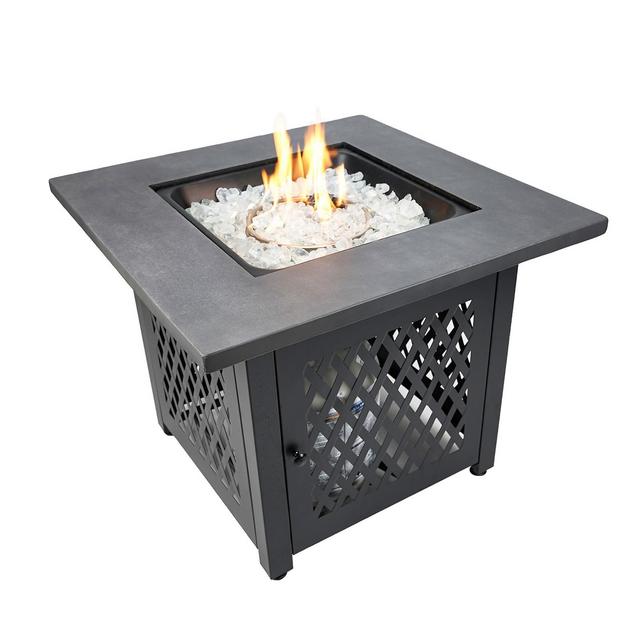 Endless Summer Charles 30 Inch Square Outdoor UV Printed 50,000 BTU LP Gas Fire Pit​ Table with Faux Concrete Mantel and Stamped Steel Base