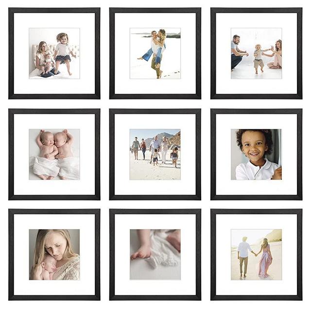 Sheffield Home 9 Piece Gallery Wall Frame Set, 12x12 in. Matted to 8x8 in. (Matte Black)