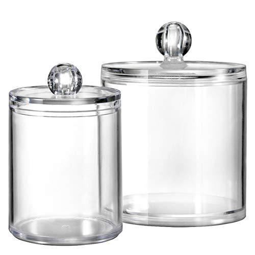 Apothecary Jars, Bathroom Storage Organizer - Vanity Canister Jar Glass  With Lid, Black2 Pack