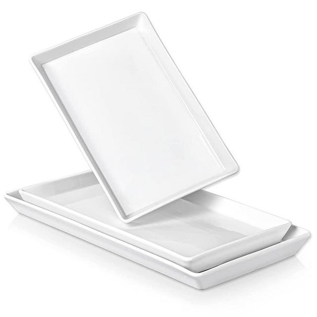 Delling Large Serving Platter, 16/14/12 Inch Serving Plates, White Rectangular Porcelain Platters for Serving Food, Serving Trays for Party, Entertaining, Appetizer, Fruit, Sushi - Set of 3