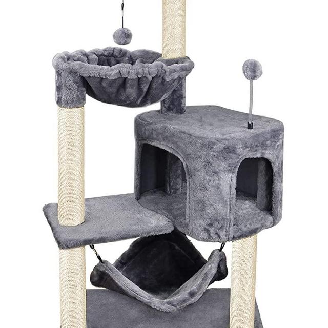 YUNWEI Newest Cat Tree with Cat Condo and Big Hammock，Grey