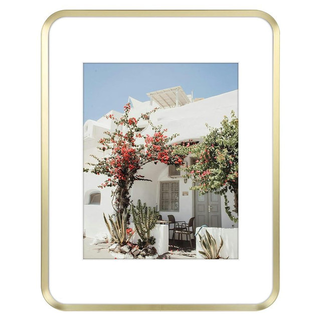 Golden State Art 11x14 Aluminum Picture Frame Gold - With Round Corners - With Mat for 8x10 Photo or Without Mat for 11 x 14 Photo - Real Glass - Matte Design - Home Decor for Wall Display