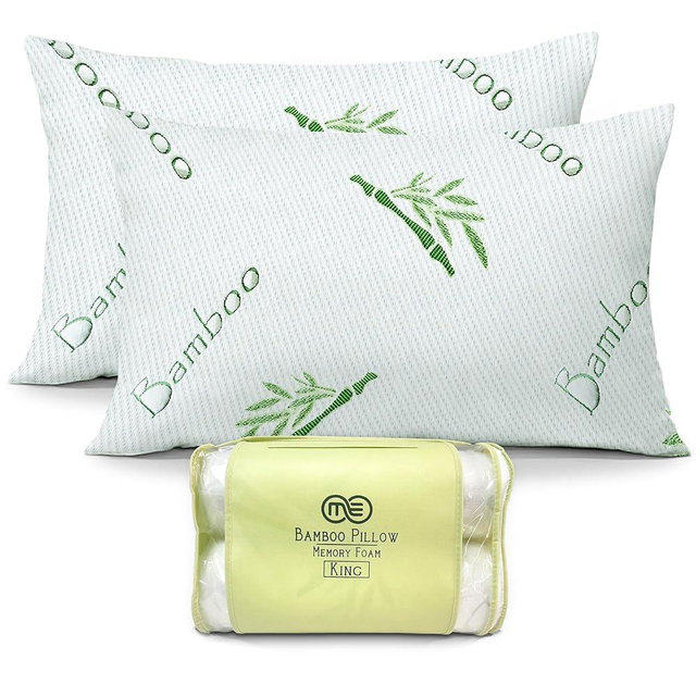 OMEO 2 Pack King Size Rayon Derived from Bamboo Pillow for Sleeping Shredded Memory Foam Bed Pillows for Side, Back and Stomach Sleepers, Soft, Cooling, Adjustable and Washable Cover 20" x 36"