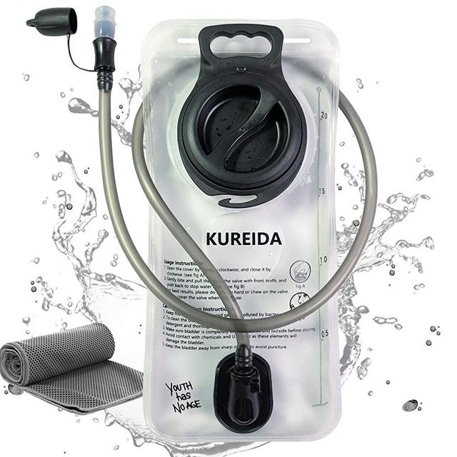 KUREIDA Hydration Bladder 2 Liter Leak Proof Water Reservoir,BPA Free,Wide Opening, Military Water Bladder Combined with Hydration Backpacks for Biking Hiking Running Camping Climbing,Blue