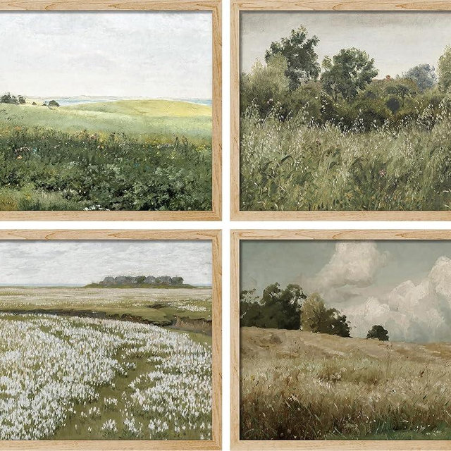 SIGNWIN Poster Green Meadow Countryside Landscapes Wilderness Nature Illustrations Fine Art Decorative Country/Farmhouse Vintage for Living Room, Bedroom, Office - 12"x16"x 4