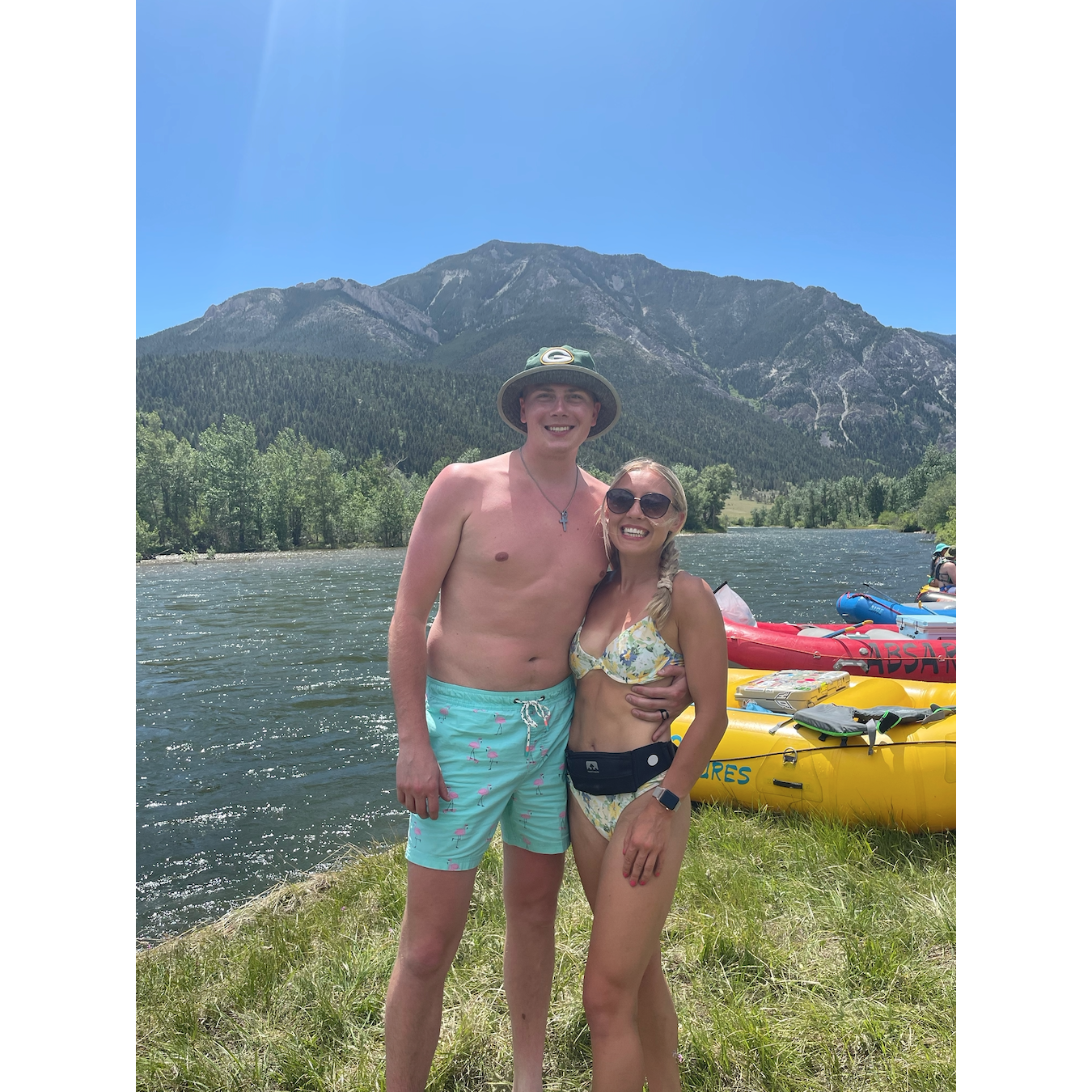 Rafting with a large group of friends in Montana.