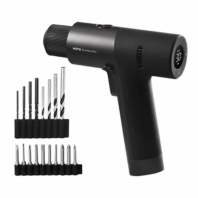 HOTO Cordless Brushless Drill 12V, LED Display Screen, 30 Precision Gears, 2 Working Modes, 2000mAh Battery, 266 In-lbs (30N·m) Torque, 3/8 Inch Keyless Chuck, 1400RPM, 10 x Bits, 8 x Drill Bits