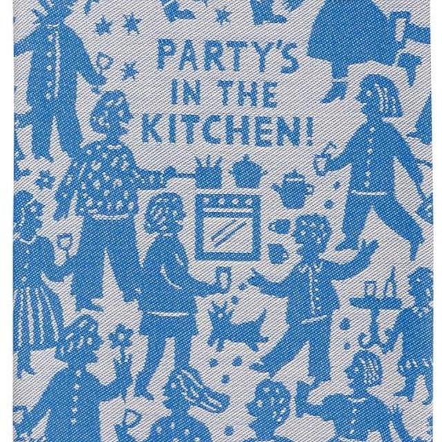 Blue Q Funny Woven Jacquard Dish Towel ~ Party's in The Kitchen. 100% Cotton, Soft, Super-Absorbent, 28" x 21"