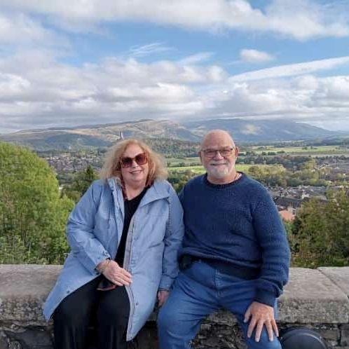 One of the many adventures of these two- sitting on the wall of Sterling Castle in Scotland