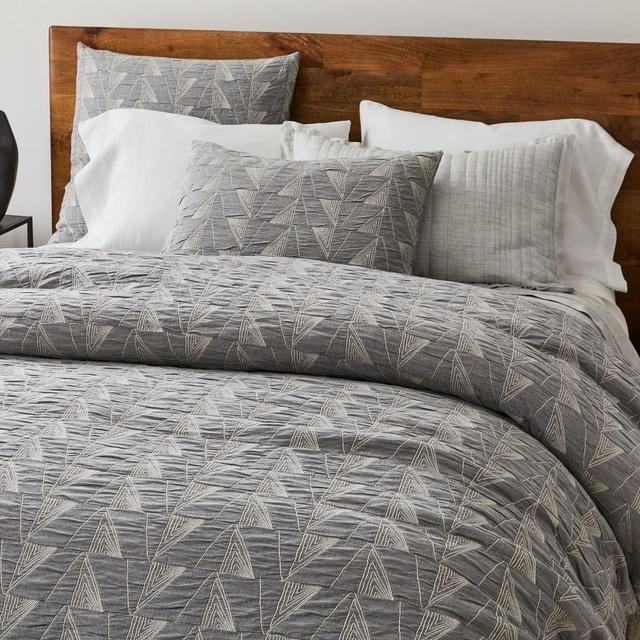 Textural Cotton Linework Duvet, Full/Queen & Standard Shams, Pearl Gray