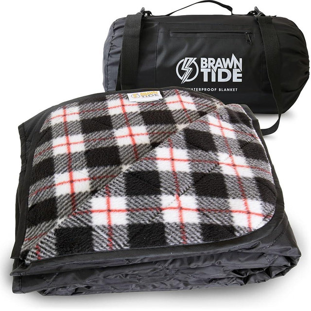BRAWNTIDE Large Outdoor Waterproof Blanket - Extra Thick Fleece, Warm, Windproof, Sandproof, Quilted, 82" x 55", Ideal for Beaches, Picnics, Camping, Stadiums, Dogs, Car