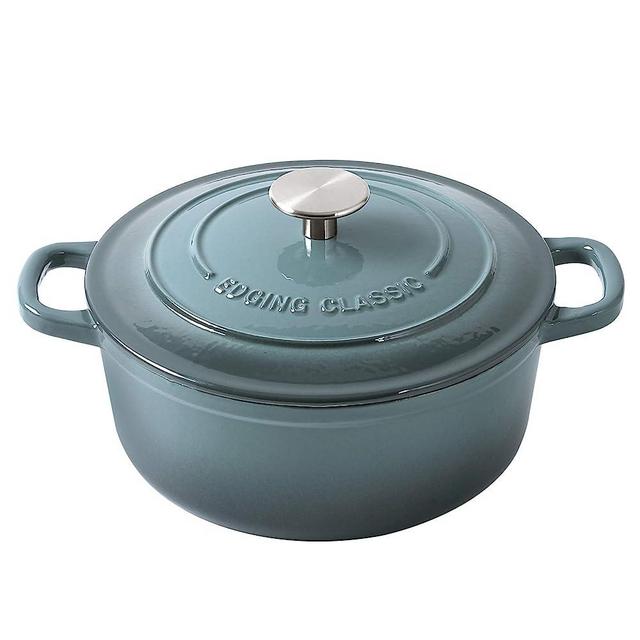 EDGING CASTING Enameled Cast Iron Round Dutch Oven With Lid Dual Handle Pot, 7 Quart, Slateblue