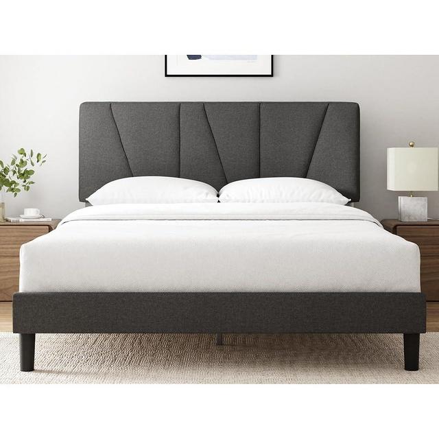 ZINUS King Maya Upholstered Bed Frame with Asymmetric Headboard, Durable Wooden Slats, Sturdy Framework, Noise Free Sleep, No Box Spring Needed, Easy Assembly, Eco Friendly Packaging, Dark Grey