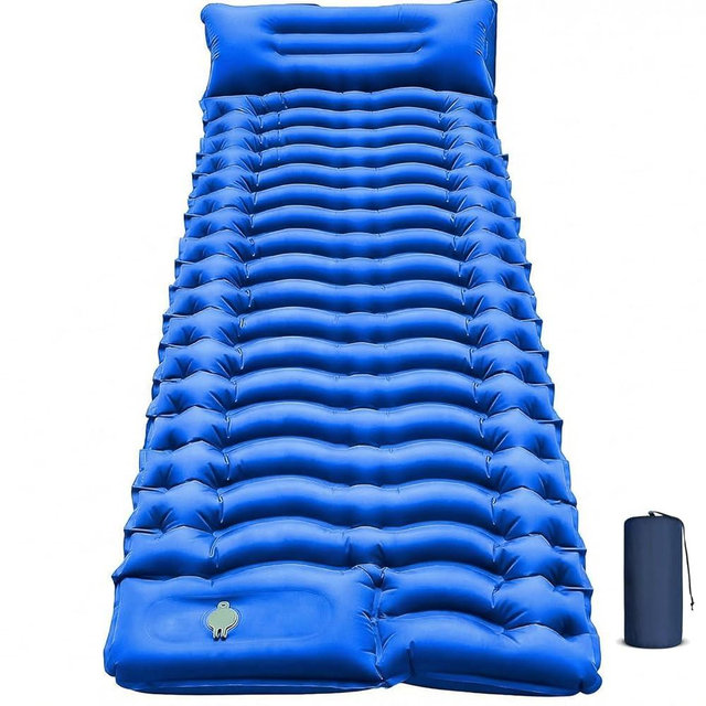 FUN PAC Camping Sleeping Pad, Ultralight Camping Pad with Pillow Built-in Foot Pump Inflatable Sleeping Mat Compact for Camping Backpacking Hiking Traveling - Blue