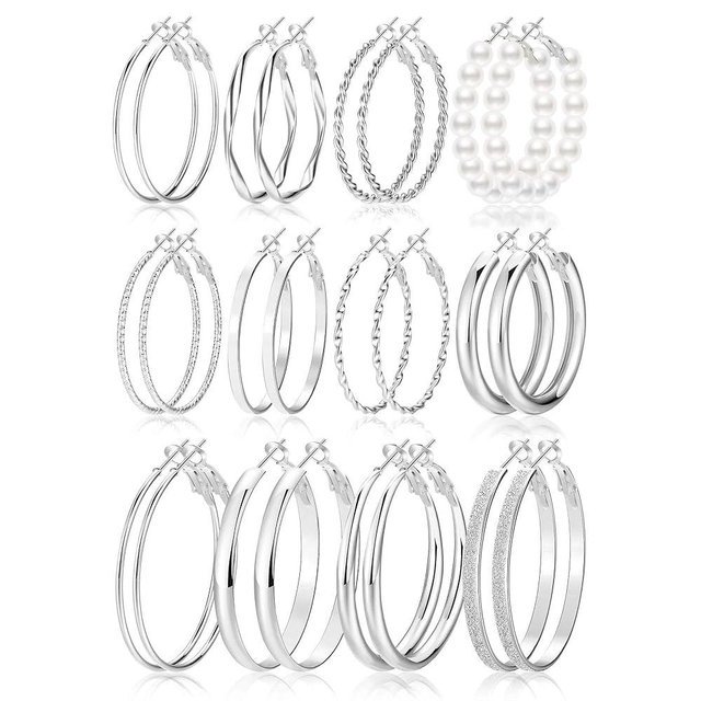 Gold Hoop Earrings Set for Women, 12 Pairs Hypoallergenic Large/Big Thin Thick Gold Hoops Earrings Loop Pack for Jewelry Gift 40mm/50mm