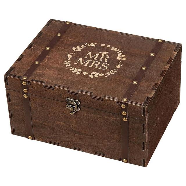 AW BRIDAL Large Wedding Keepsake Box Mr Mrs Wood Memory Box Large Stroage Box with Lid Bridal Shower Gifts Wedding Engagement Gifts for Couples