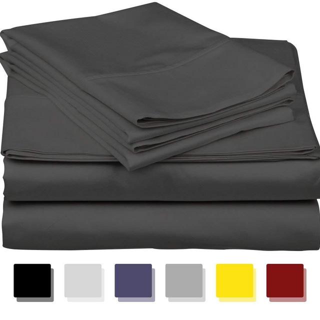 Thread Spread - True Luxury 1000-Thread-Count 100% Egyptian Cotton Bed Sheets, 4-Pc King Dark Grey Sheet Set, Single Ply Long-Staple Yarns, Sateen Weave, Fits Mattress Upto 18'' Deep Pocket