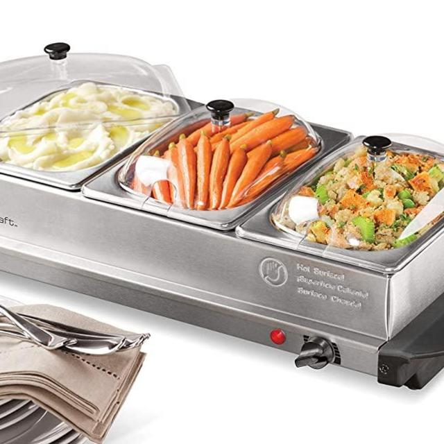 HomeCraft BS15SS Buffet Server & Warming Tray, 3 Station 1.5 quart, Stainless Steel