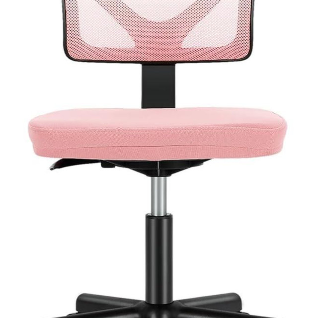 Sweetcrispy Small Desk Chair, Ergonomic Low-Back Mesh Rolling Work Swivel Chairs with Wheels, Armless Comfortable Seat Lumbar Support for Home, Bedroom, Study, Student, Adults,Classic Pink