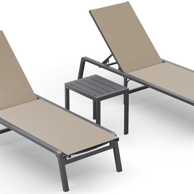 Ciokea Aluminum Foldable Lounge Chairs Set of 2 with 1 Outdoor Aluminum Side Table ，Perfect Match ，Suitable for Courtyard, Balcony, Lawn and Other Scenes，Khaki