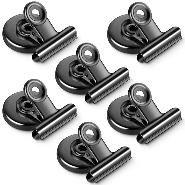 Grtard 6 Pack Magnetic Clips Heavy Duty, Magnet Clips for Fridge, Refrigerator Magnets, Strong Magnetic Clip,Scratch Free Magnets with Clip for Refrigerator, Whiteboard, Classroom, Locker(Black)