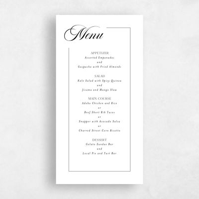 White Wedding Menu - Carulas