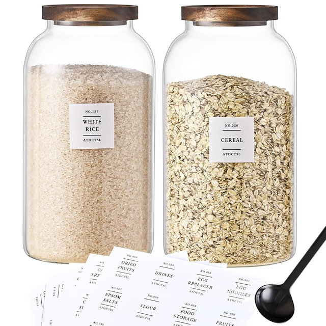 ATDCTSL 2 PCS Large Glass Jar With Lid，Glass Food Storage Jars for Flour,Sugar,Coffee,Rice, Walnut，Nutsand More(1 gallon/4000 ml)