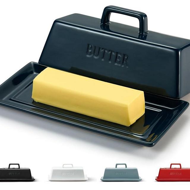 Kook Ceramic Butter Dish with Lid, Kitchen Countertop Butter Keeper, Serving Tray with Cover, Storage Container, Holds 1 Stick, Microwave and Dishwasher Safe, Navy Teal
