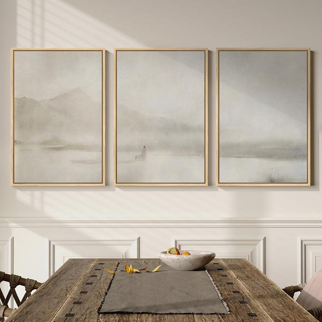 Framed Christian Wall Art Set of 3, Jesus Leaves the 99 Sheep Framed Canvas Prints, Neutral Beige Minimalist Scripture Artwork for Living Room Bedroom Prayer Room Office, 16x24 Inch