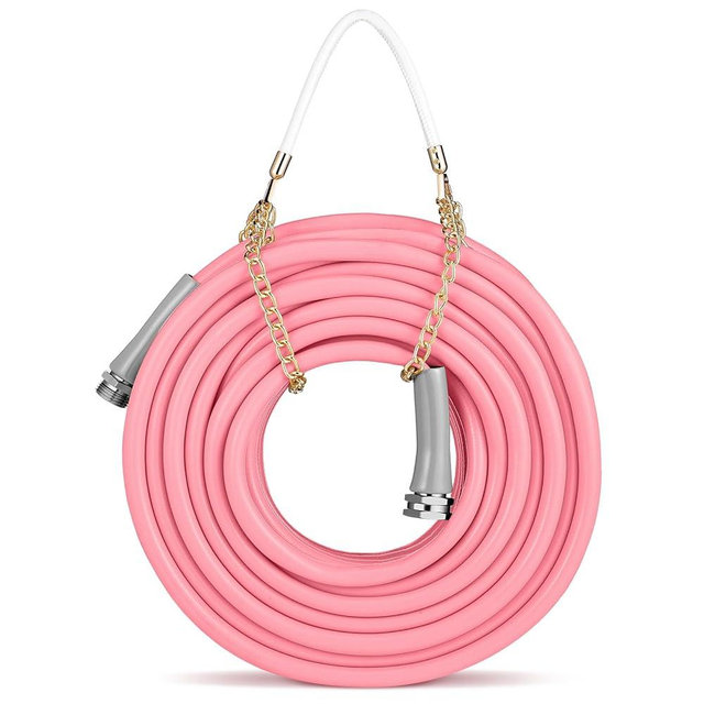 Nuanchu Garden Hose with Grip, 100 ft x 1/2" Light Weight Water Hose with 3/4" Ght Male and Female Threaded Ends for Yard Nozzle Outdoor Living Camper(Pink)