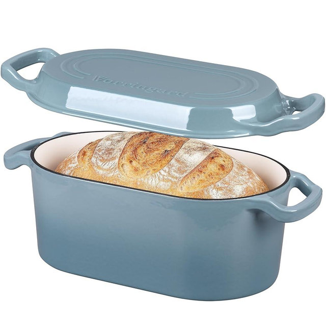 VORRINGARD Oval Dutch Oven Pot with Lid, Enamel Coating Cast Iron Bread Pans for Homemade Sourdough Bread Baking, Cooking, 4 Quart, Sea Salt