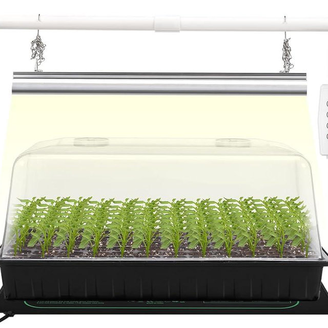 SOLIGT 1020 Size Seed Starter Kit with Grow Light and Heat Mat – 7" Humidity Dome, 6x12 Cell Seed Starter Tray, Bright-Adjustable with 8/12/18H Timer & Stand for Seed Starting & Seedling Propagation