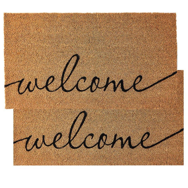 KANKUN Coco Coir Door Mat with Heavy Duty Backing, Welcome Doormat (17" x 30"), Doormat Entrance (Welcome1-2Pack)