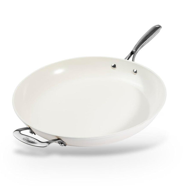 GOTHAM STEEL Cream 14 Inch Non Stick Frying Pans, Large Family Sized Nonstick Cooking Pan Skillet, Nonstick, 100% PFOA Free Ceramic Coating, Oven and Dishwasher Safe, Cream White