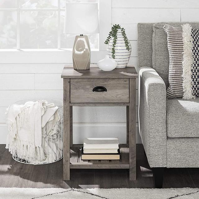 18 Inch Farmhouse 1 Drawer Side Table with Grey Wash Finish